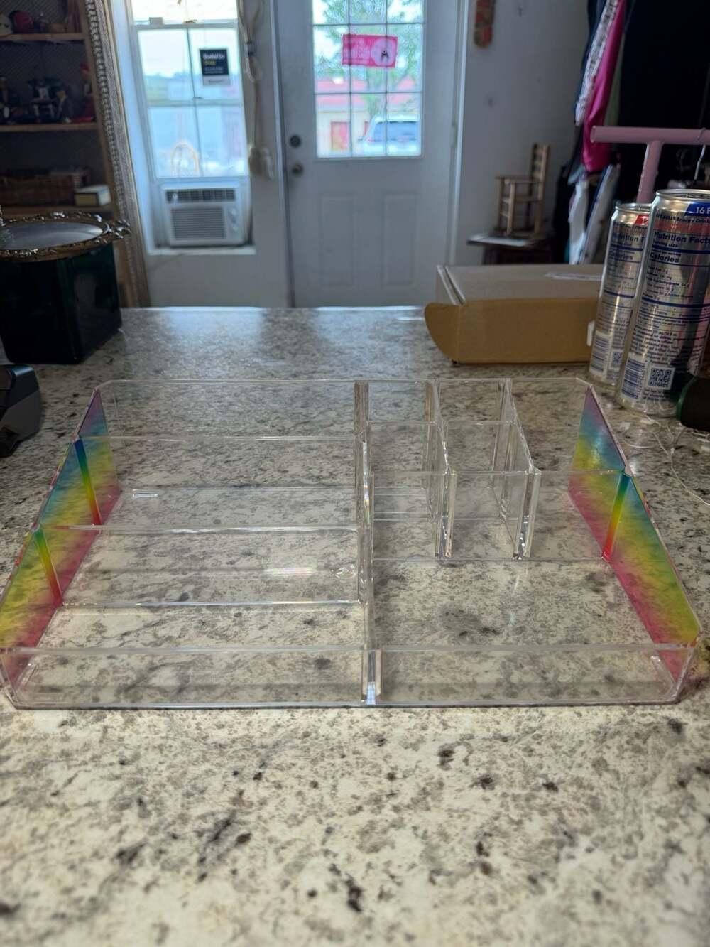 Clear Acrylic Makeup Organizer with Rainbow Sides Tray